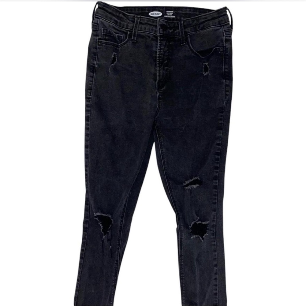old navy black ripped skinny high waisted jeans